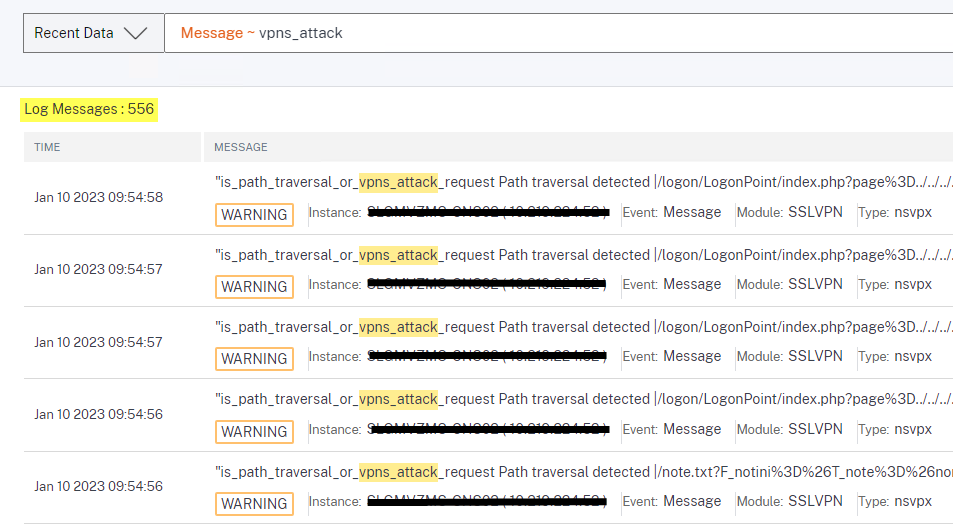 Syslog attack message Syslog attack message
