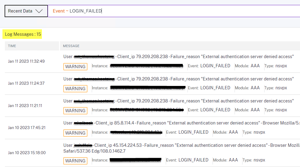 Citrix Cloud ADM: Teil 3 - Analytics aktivieren und Daten des Cloud ADM-Dienst auswerten. Adm Syslog Login Failed